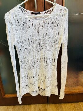 Streetwear Society White Openwork Scoop-Neck Knit Sweater